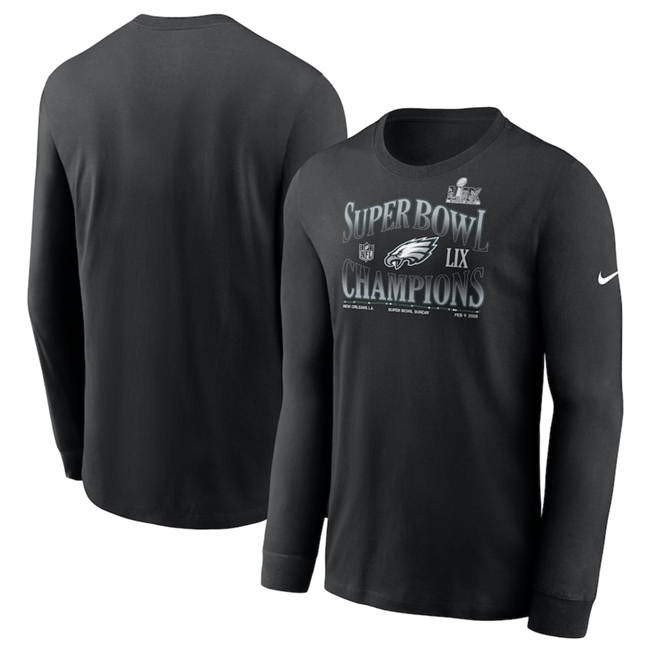 Men's Black Philadelphia Eagles Super Bowl LIX Champions 90's Retro Long Sleeve T-Shirt